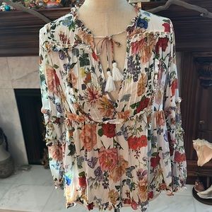 OLIVACEOUS floral, print with butterflies and ladybugs, baby doll top